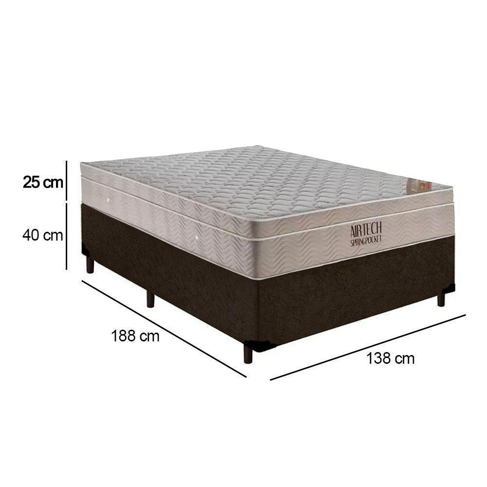 Cama Box Casal Suede + Colchão Casal Ortobom Airtech Molas Superpocket (65x138x188) marrom - 4