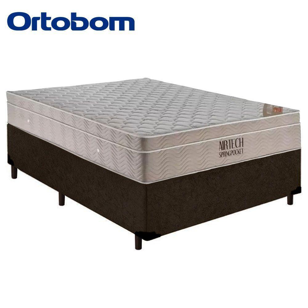 Cama Box Casal Suede + Colchão Casal Ortobom Airtech Molas Superpocket (65x138x188) marrom - 8