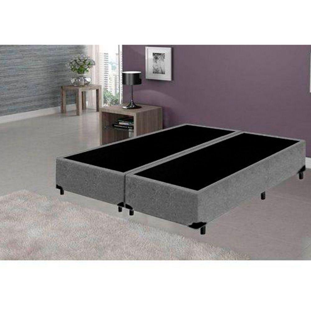 Base Box King Bipartido Homequeen Suede Cinza 40x193x203 - 4