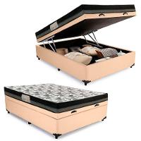 Cama Baú Casal Sintético + Colchão Casal Ortobom Iso Dupla Face 60x138x188 Cor:bege - 1