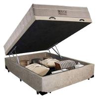 Cama Baú Casal Suede + Colchão Casal Ortobom Airtech Molas Superpocket (65x138x188) bege - 3