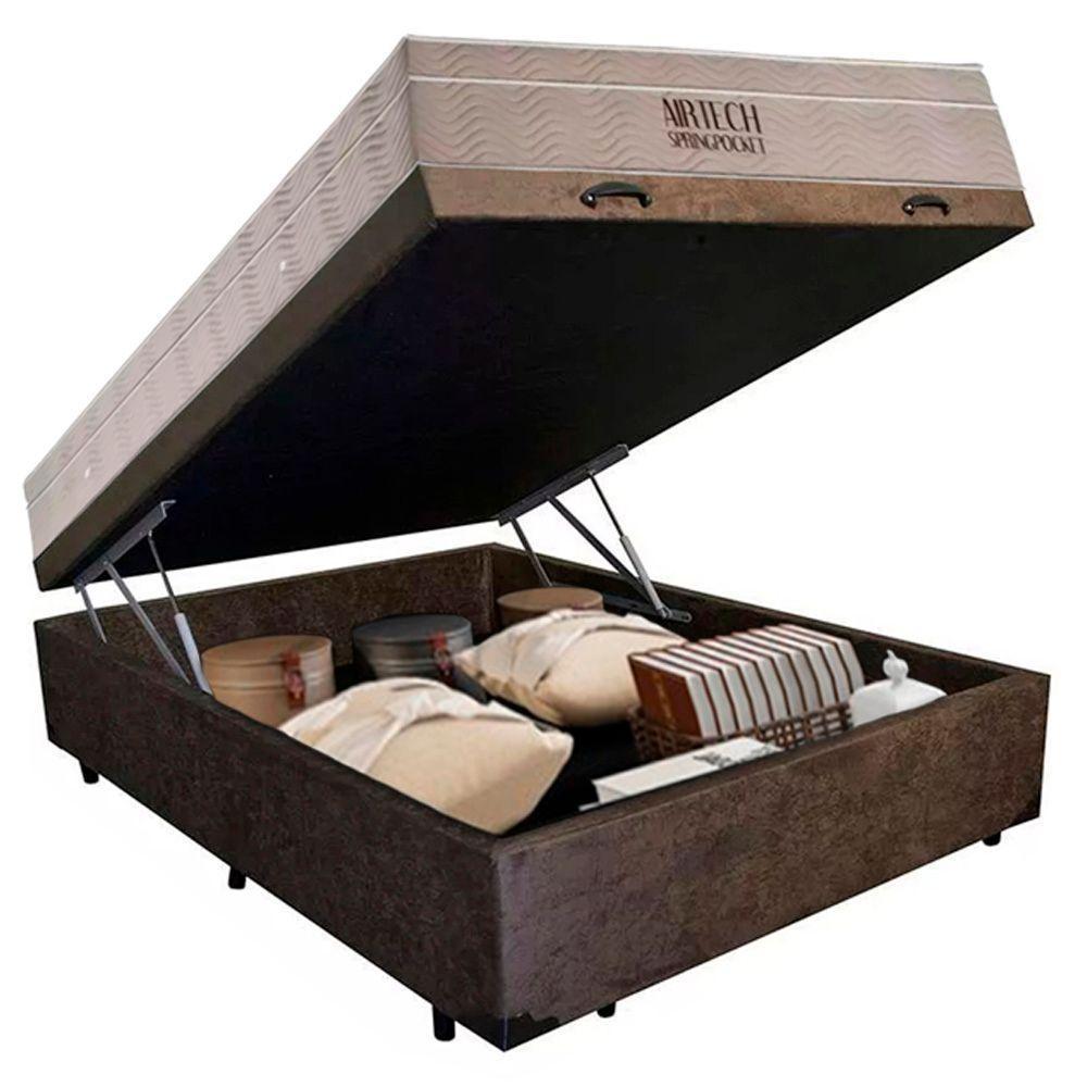 Cama Baú Casal Suede + Colchão Casal Ortobom Airtech Molas Springpocket (65x138x188) Marrom - 4