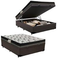 Cama Baú Casal Sintético + Colchão Casal Ortobom Iso Dupla Face 60x138x188 Cor:marrom - 1