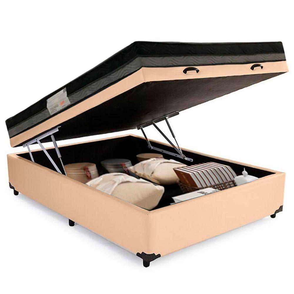 Cama Baú Casal Sintético + Colchão Casal Ortobom Iso Dupla Face 60x138x188 bege - 2