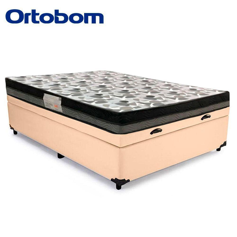 Cama Baú Casal Sintético + Colchão Casal Ortobom Iso Dupla Face 60x138x188 bege - 3