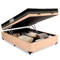 Cama Baú Casal Sintético + Colchão Casal Ortobom Iso Dupla Face 60x138x188 bege - 2