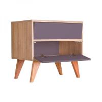 Mesa De Cabeceira Retrô Bréscia Carvalho E Cinza