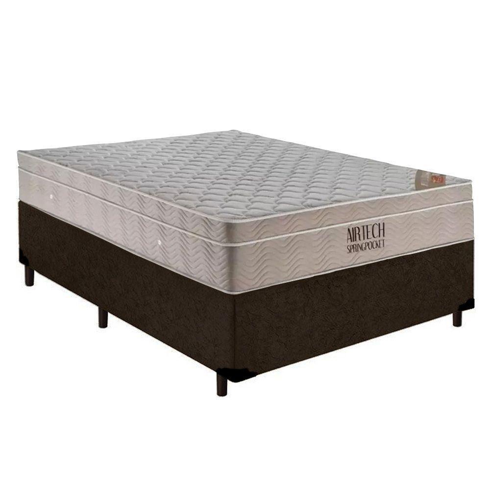 Cama Box Casal Suede + Colchão Casal Ortobom Airtech Molas Superpocket (65x138x188) marrom - 1