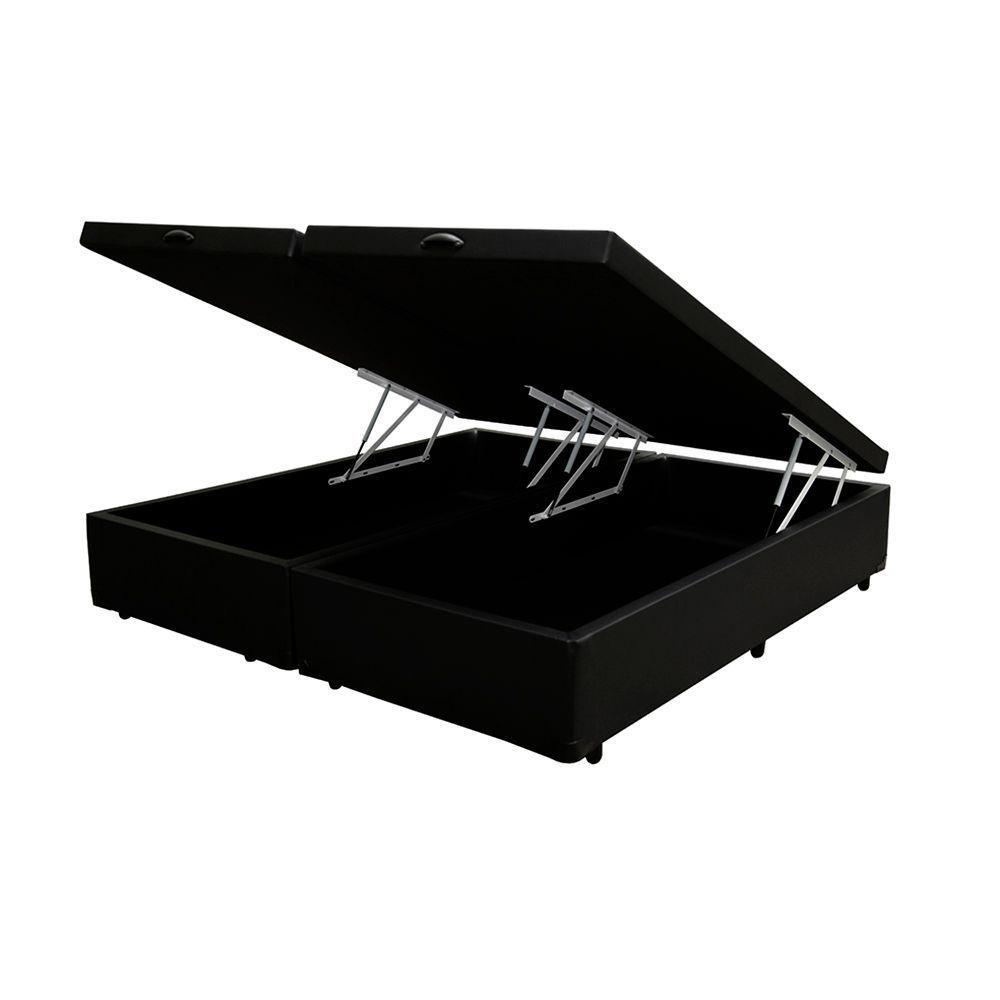 Cama Box Baú Casal Bipartido Homequeen Corino Preto 41x138x188 - 2