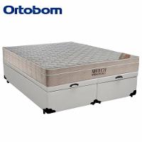 Cama Box Baú Queen Sintético Bipartido + Colchão Airtech Molas Ensacadas 65x158x198 Cor:branco