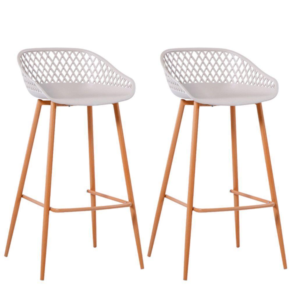 Kit Com 2 Banquetas Monaco Assento Em Polipropileno E Base Em Aço Fratini Nude - 1