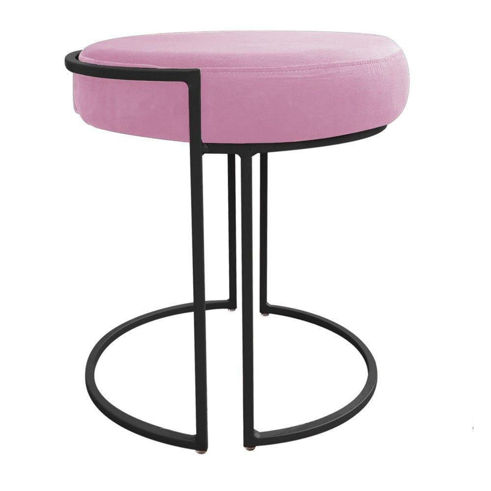 Kit 02 Puff Love Suede Base Preto Rosa Bebê - 6