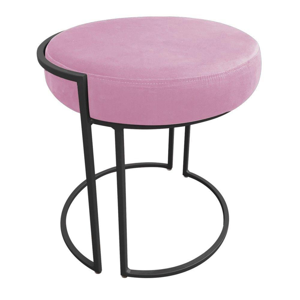 Kit 02 Puff Love Suede Base Preto Rosa Bebê - 7