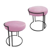 Kit 02 Puff Love Suede Base Preto Rosa Bebê - 1