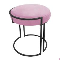 Kit 02 Puff Love Suede Base Preto Rosa Bebê