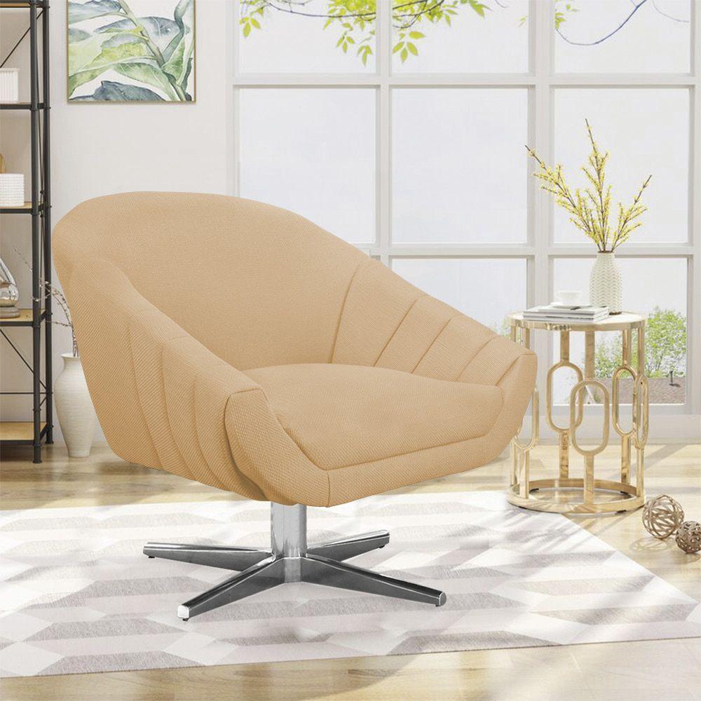 Kit 02 Poltronas Giratória Giovana Linho Base Cromada A27 Areia - 8