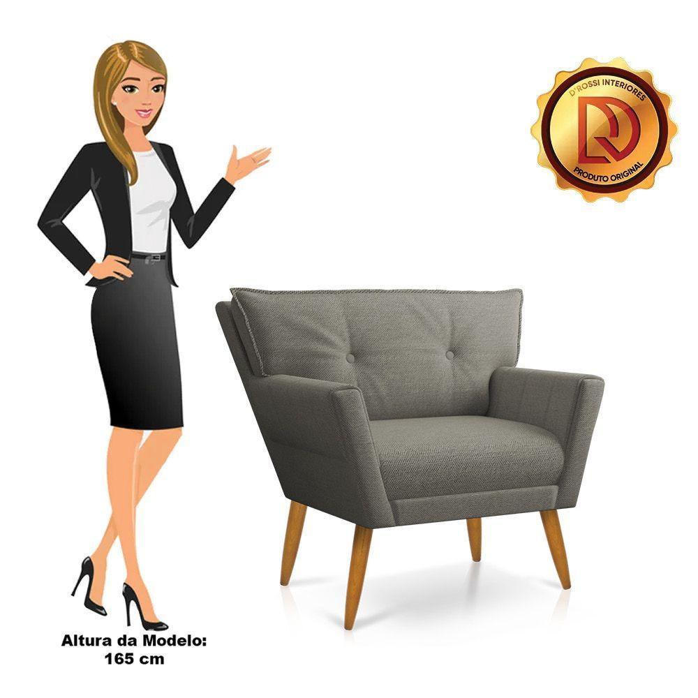 Kit 02 Poltronas Anitta Linho Pés Palito Castanho Cor A26 Grafite - 3