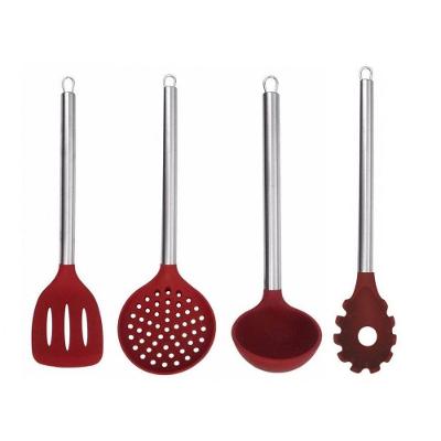 Jogo De Utensílios Silicone 4 Peças Inox Premium Vinho