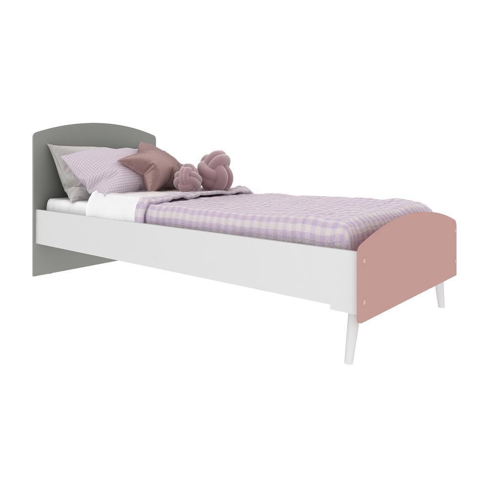 Cama Solteiro Colchão Incluso Mdf Doçura Branco Cinza Rosa - 1