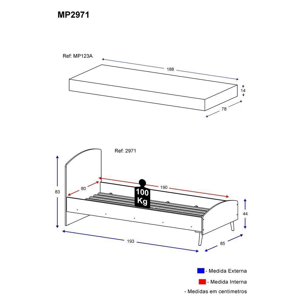Cama Solteiro Colchão Incluso Mdf Doçura Branco Cinza Rosa - 2
