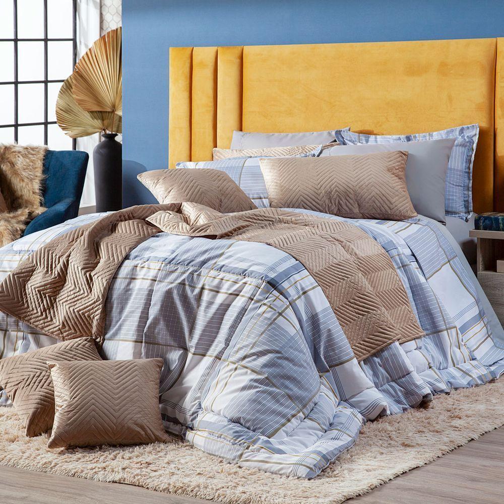 Kit Edredom Cinza Queen 03 Peças Dupla Face Percal - 4