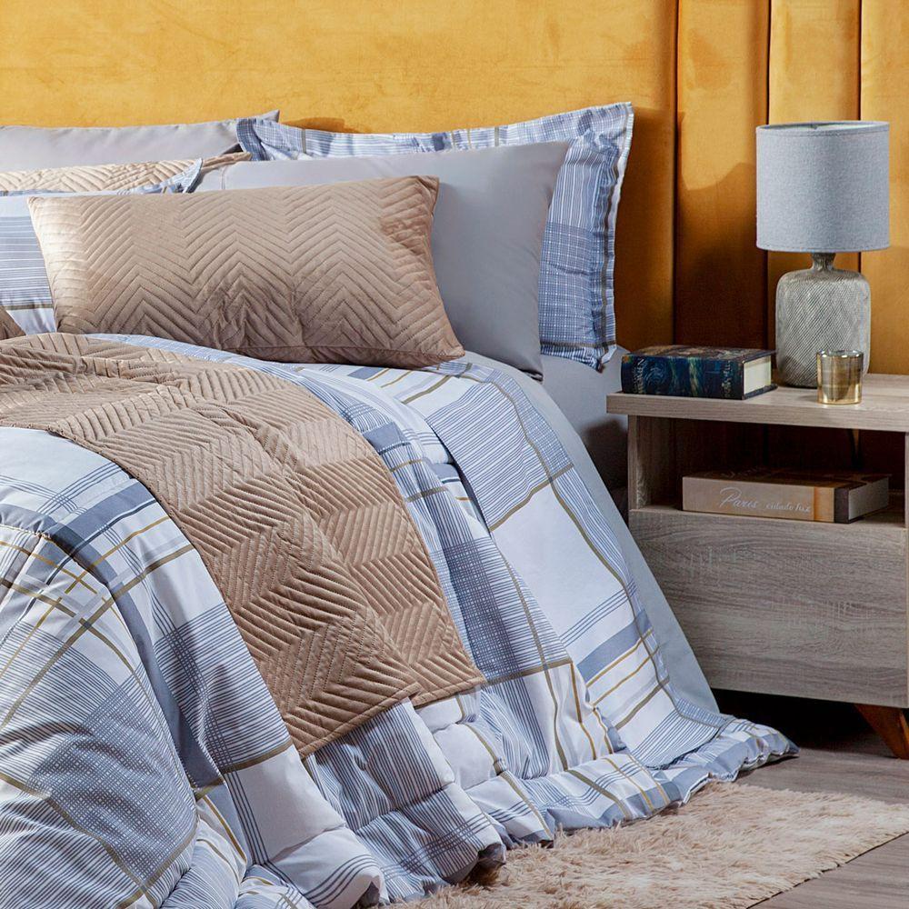 Kit Edredom Cinza Queen 03 Peças Dupla Face Percal - 7