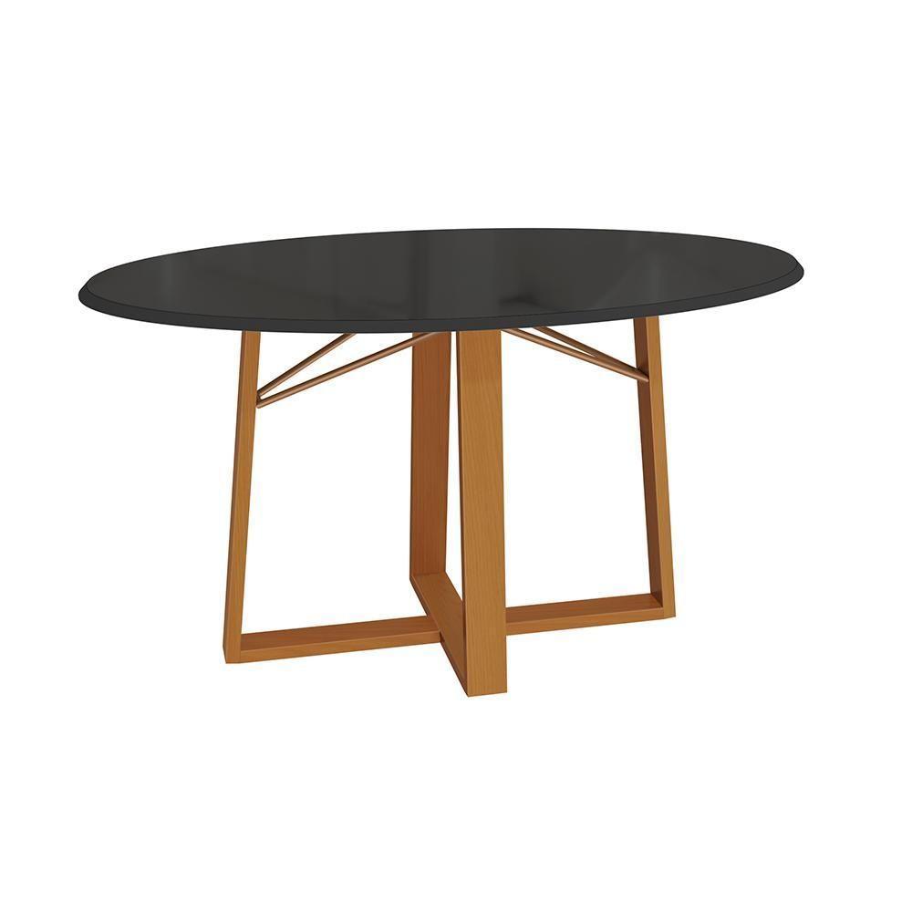 Mesa de Jantar Kappesberg em Madeira Maciça com Tampo de Vidro Preto Fosco 180cm - 1
