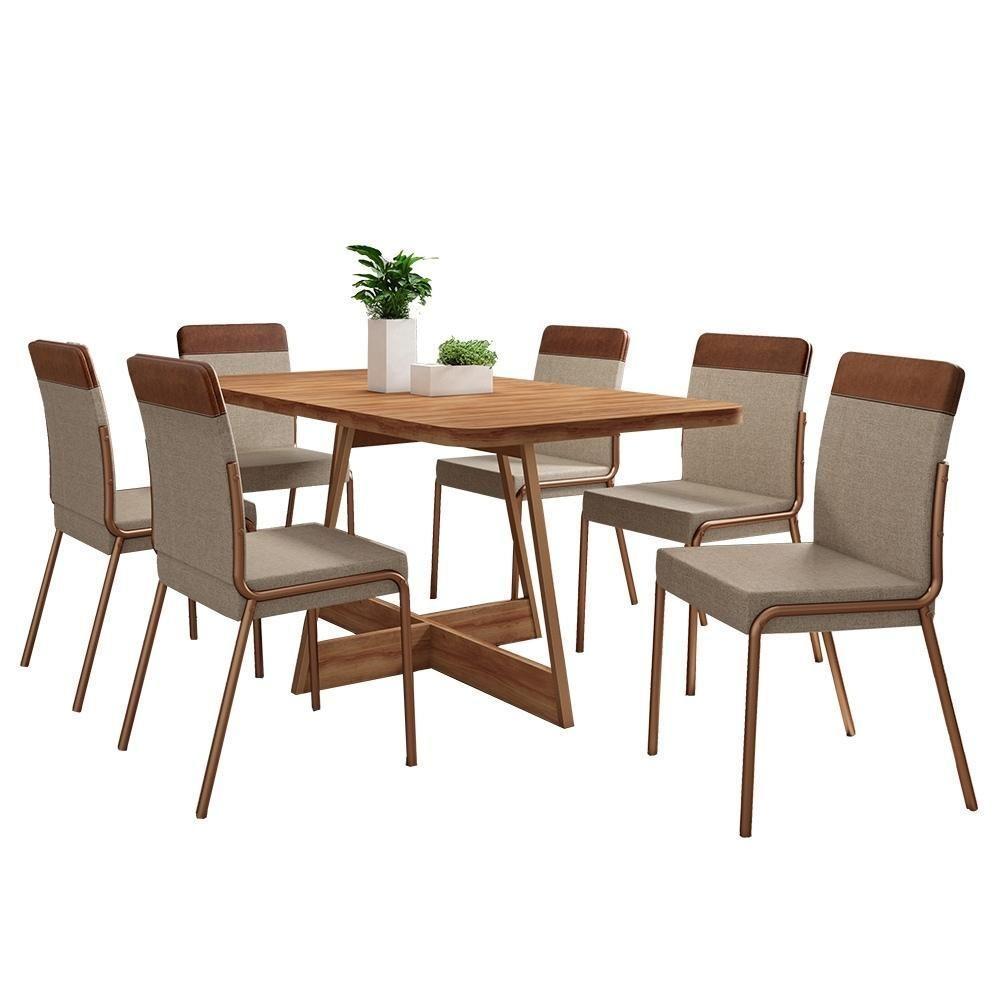 Conjunto Sala De Jantar Paris 6 Cadeiras Carraro Areia/rose/nogal - 2