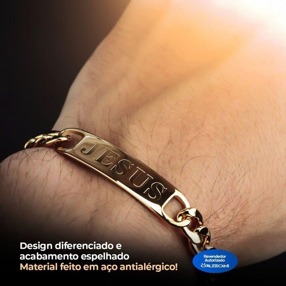 Pulseira Jesus Cristo Aço Masculina Dourada Banhada Ouro Qualidade Premium Inoxidável Presente - 2