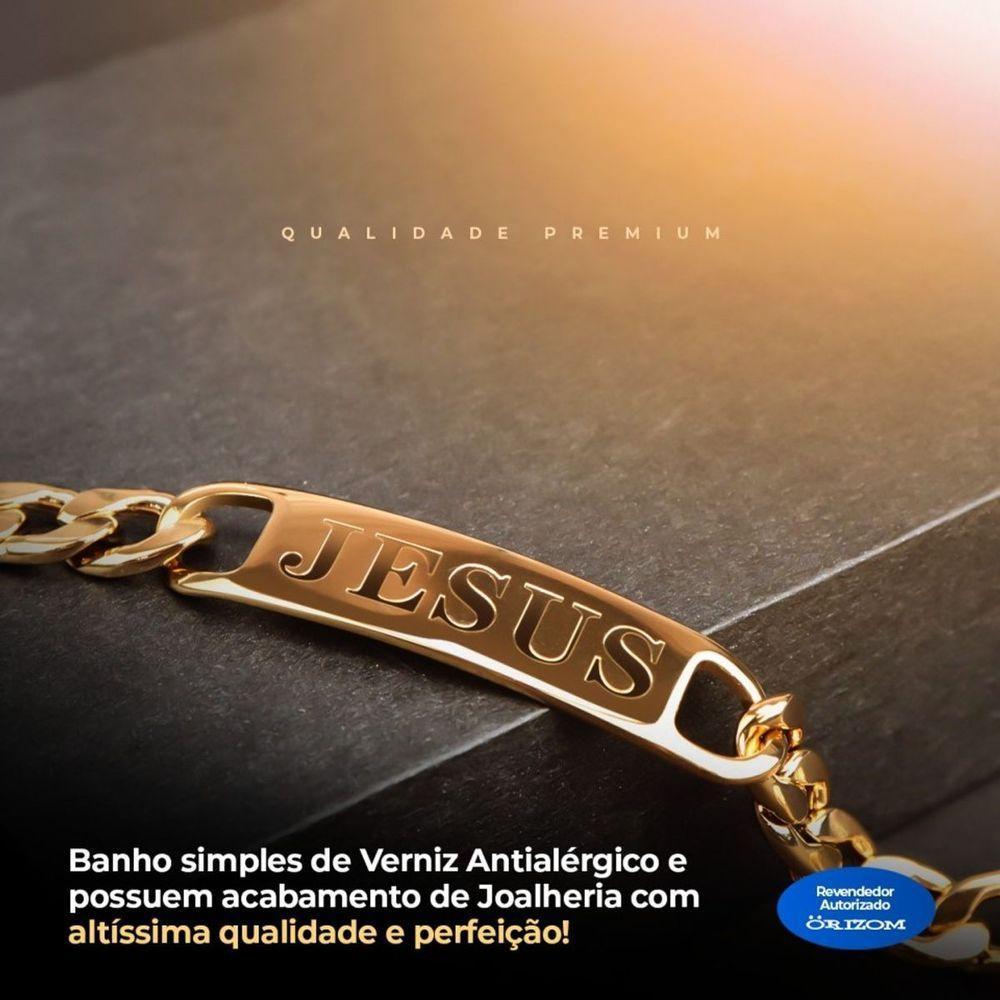 Pulseira Jesus Cristo Aço Masculina Dourada Banhada Ouro Qualidade Premium Inoxidável Presente - 4