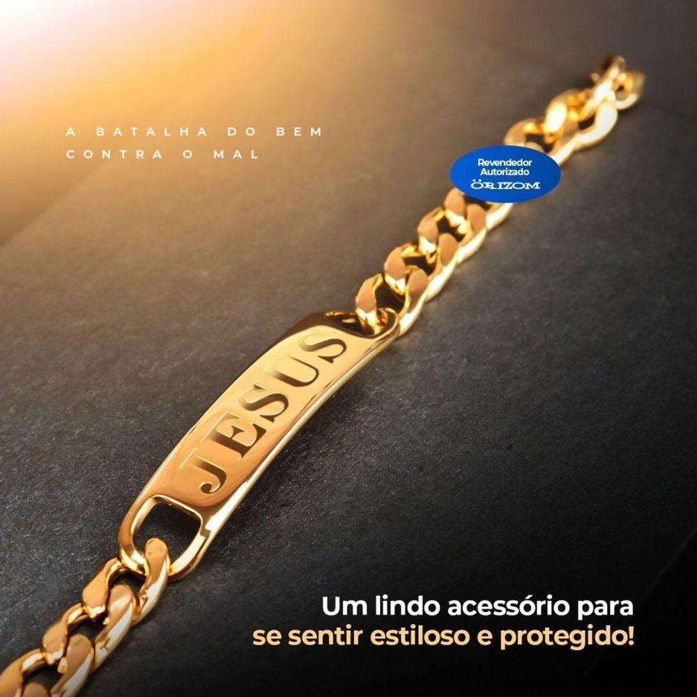 Pulseira Jesus Cristo Aço Masculina Dourada Banhada Ouro Qualidade Premium Inoxidável Presente - 5