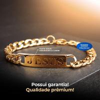 Pulseira Jesus Cristo Aço Masculina Dourada Banhada Ouro Qualidade Premium Inoxidável Presente - 6