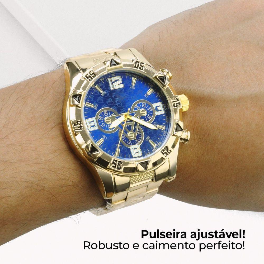Relogio Masculino Aço Banhado Ouro + Pulseira + Crucifixo Pesado Grande Qualidade Premium Robusto - 3