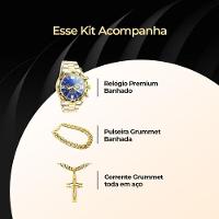 Relogio Masculino Aço Banhado Ouro + Pulseira + Crucifixo Pesado Grande Qualidade Premium Robusto - 2