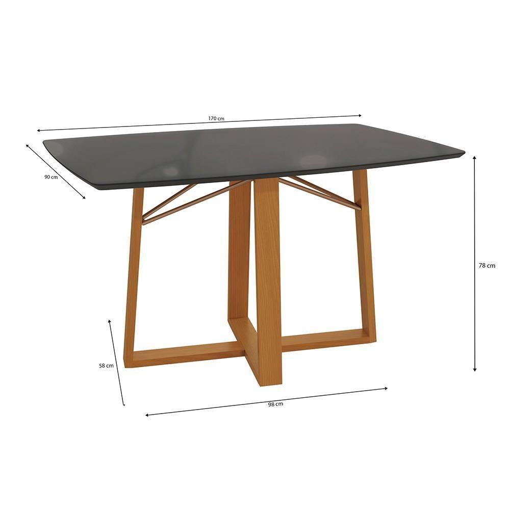 Mesa De Jantar Kappesberg Em Madeira Maciça Com Tampo De Vidro Preto Fosco 170cm - 2