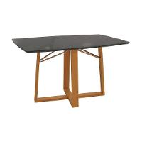 Mesa De Jantar Kappesberg Em Madeira Maciça Com Tampo De Vidro Preto Fosco 170cm - 1