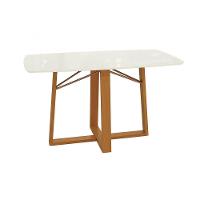 Mesa De Jantar Kappesberg Em Madeira Maciça Com Tampo De Vidro Off White 170cm - 1
