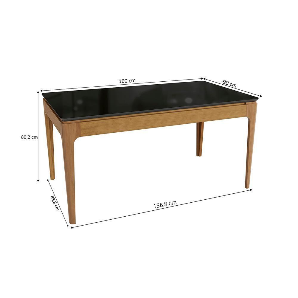 Mesa De Jantar Kappesberg Em Madeira Maciça Com Tampo De Vidro Preto Fosco 160cm - 2