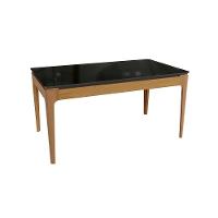Mesa De Jantar Kappesberg Em Madeira Maciça Com Tampo De Vidro Preto Fosco 160cm - 1