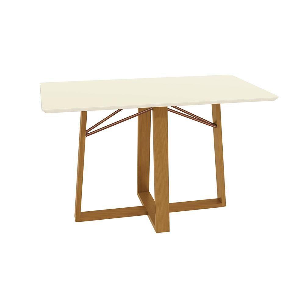 Mesa De Jantar Kappesberg Em Madeira Maciça Com Tampo De Vidro Off White 160cm - 1