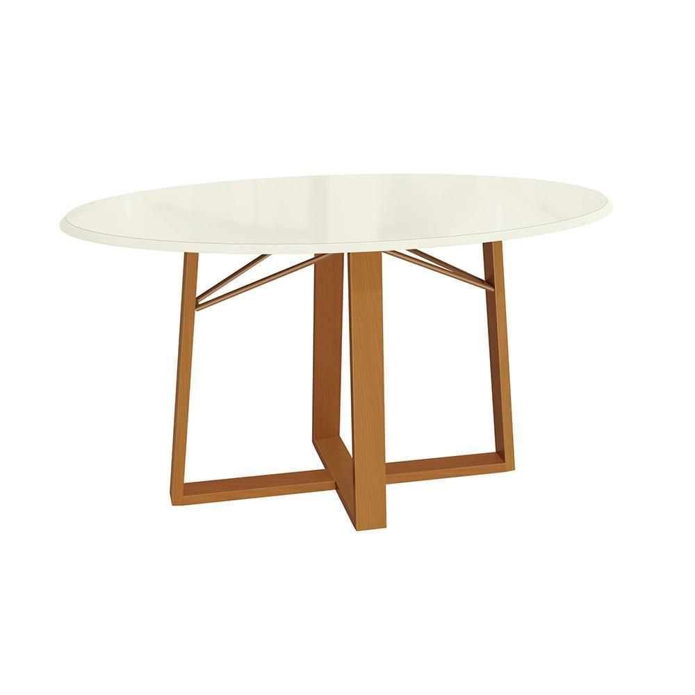 Mesa De Jantar Kappesberg Em Madeira Maciça Com Tampo De Vidro Off White 180cm - 1