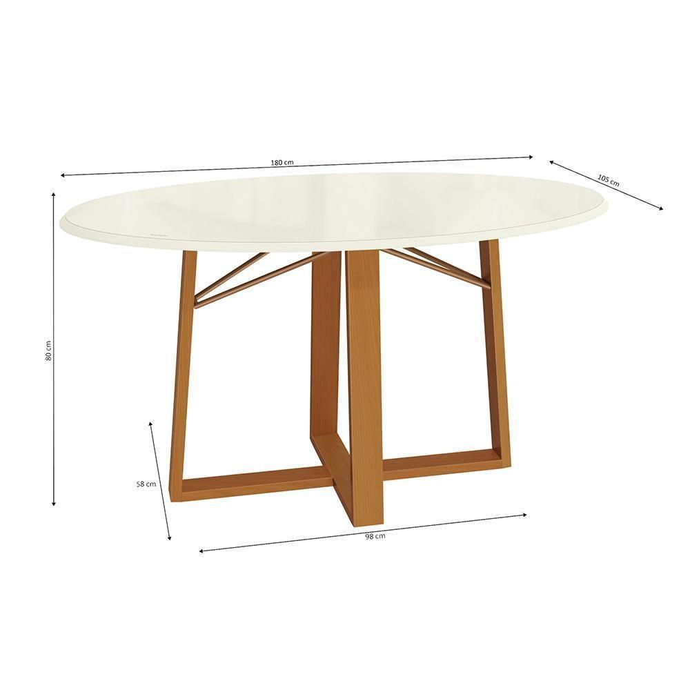 Mesa De Jantar Kappesberg Em Madeira Maciça Com Tampo De Vidro Off White 180cm - 2