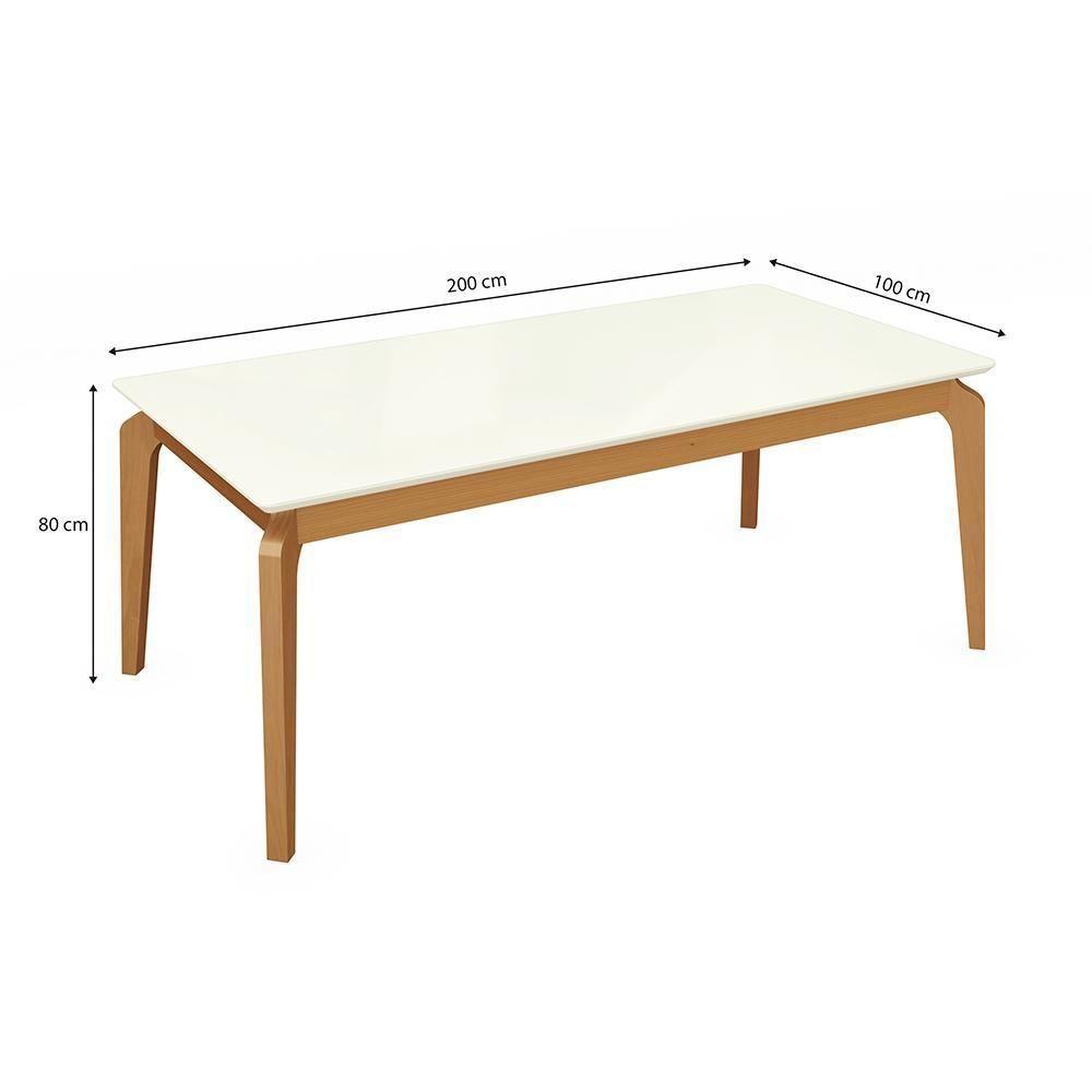 Mesa De Jantar Kappesberg Em Madeira Maciça Com Tampo De Vidro Off White 200cm - 2