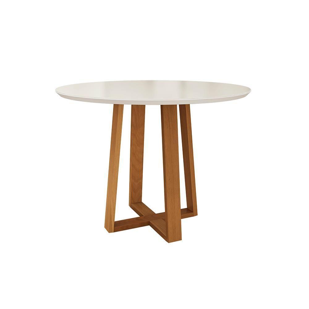 Mesa De Jantar Kappesberg Em Madeira Maciça Com Tampo De Vidro Off White 105cm - 1