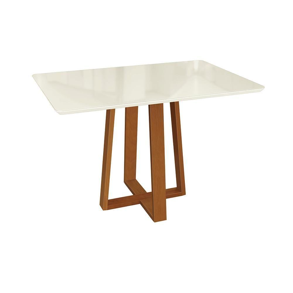 Mesa De Jantar Kappesberg Em Madeira Maciça Com Tampo De Vidro Off White 120cm - 1