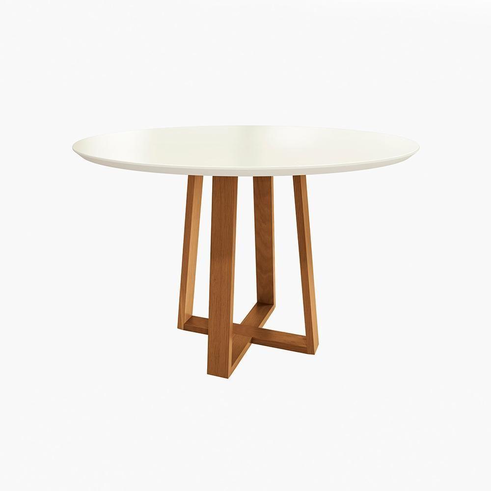 Mesa De Jantar Kappesberg Em Madeira Maciça Com Tampo De Vidro Off White 120cm - 1