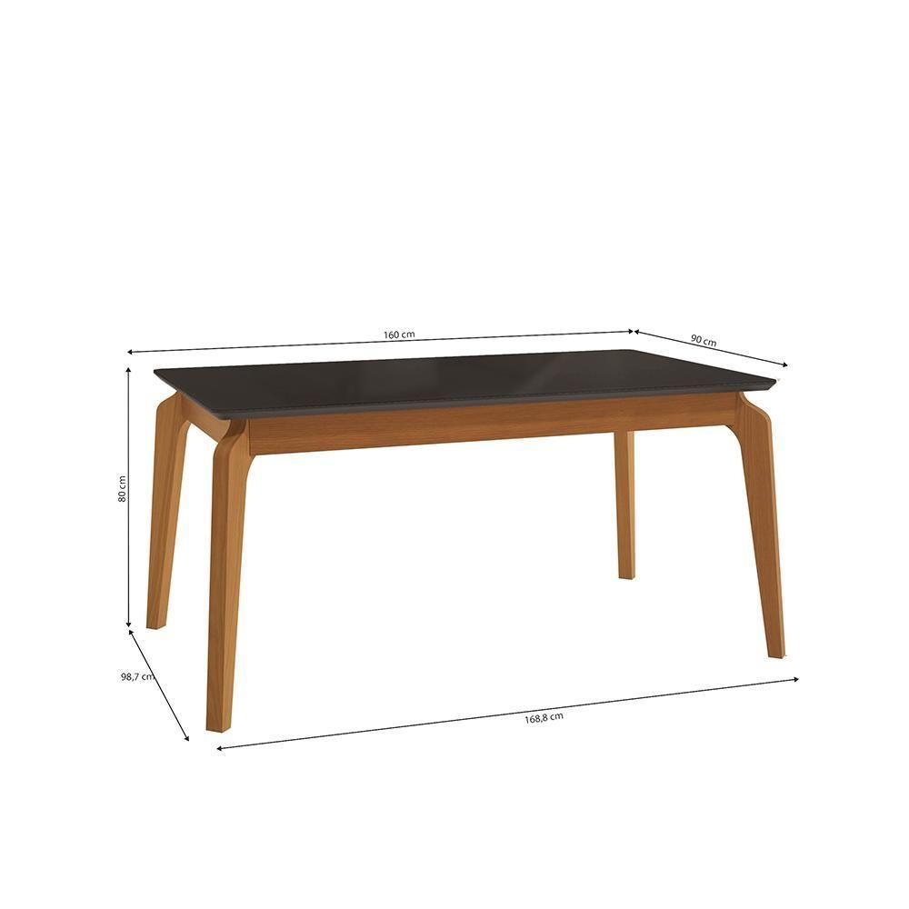 Mesa De Jantar Kappesberg Em Madeira Maciça Com Tampo De Vidro Preto Fosco 160cm - 2