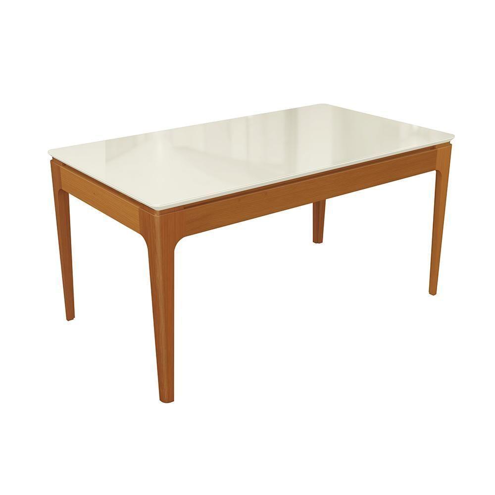 Mesa De Jantar Kappesberg Em Madeira Maciça Com Tampo De Vidro Off White 160cm - 1