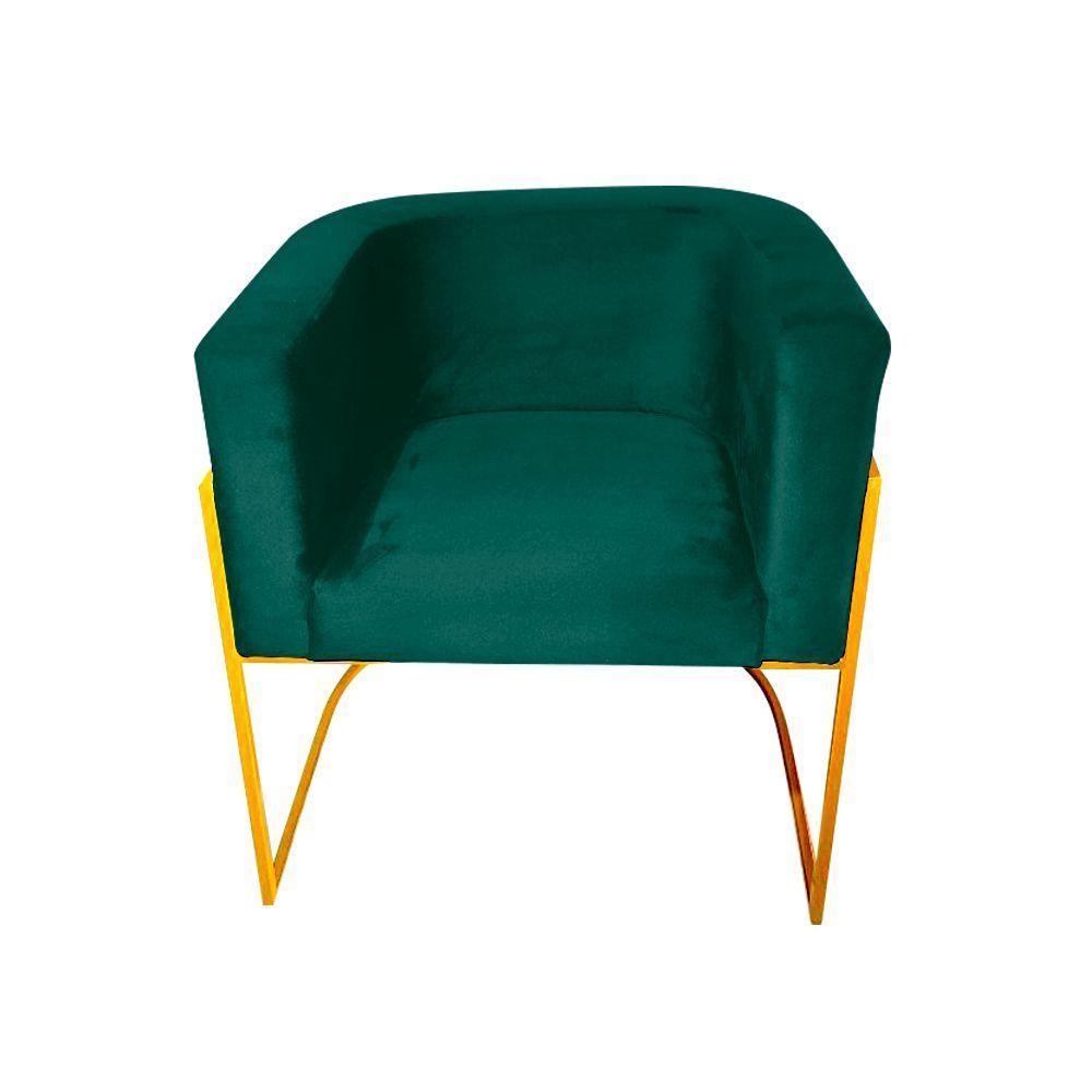Kit 2 Poltronas Decorativa Sala De Estar Base De Ferro Dourada Veludo Verde - 3