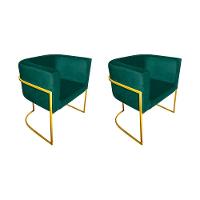Kit 2 Poltronas Decorativa Sala De Estar Base De Ferro Dourada Veludo Verde - 1